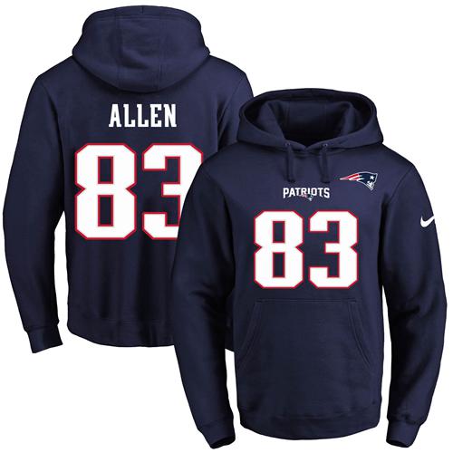 Nike Patriots #83 Dwayne Allen Navy Blue Name & Number Pullover NFL Hoodie - Click Image to Close
